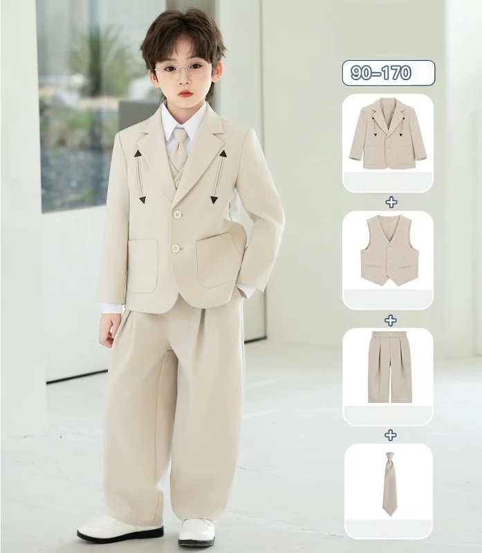 Autumn British Gentleman's Boy's Suit Set Flower Girl Piano Performance Host Suit First-year Banquet Photography Costume