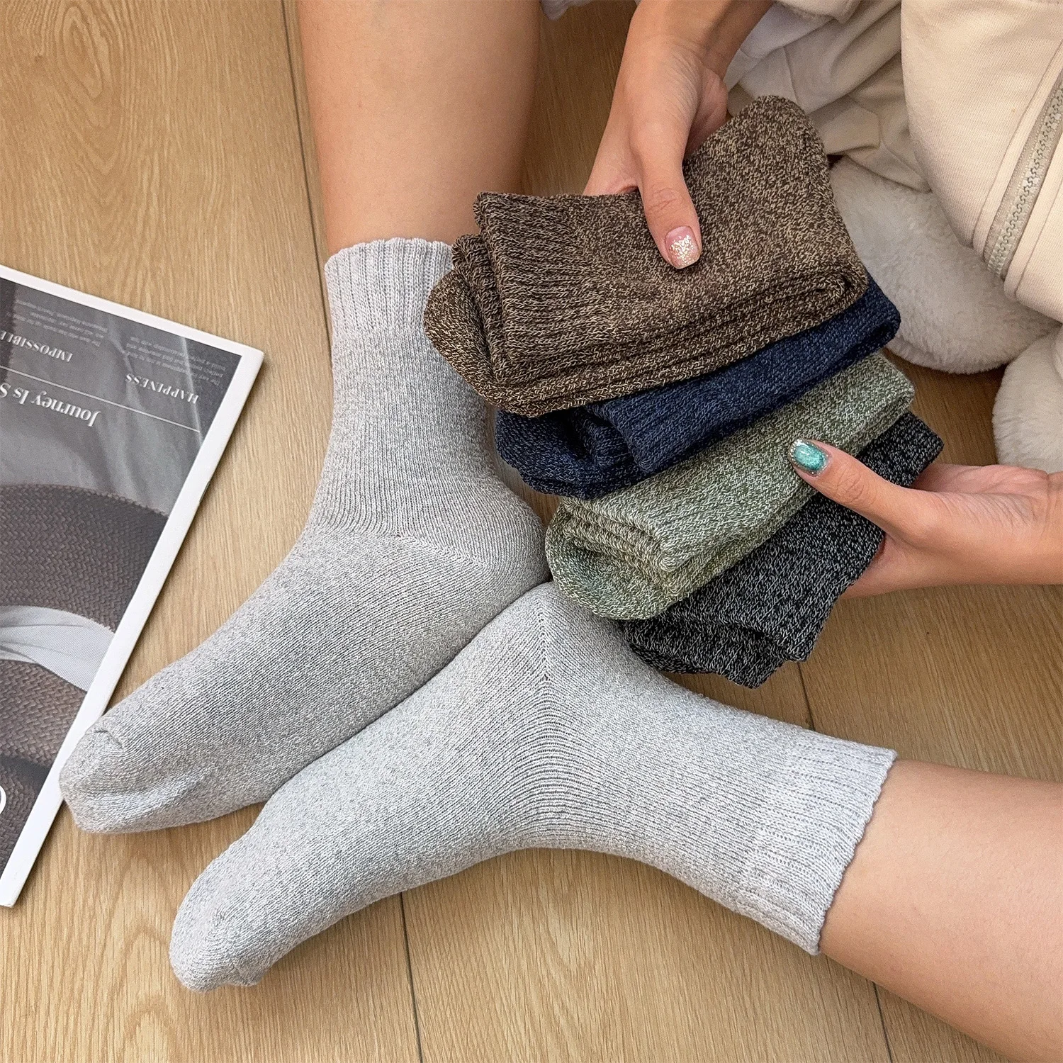 Chaussettes d'hiver en laine mérinos pour hommes, Super épaisses, chaudes, de haute qualité, Harajuku rétro, neige décontractée, antigel, en cachemire