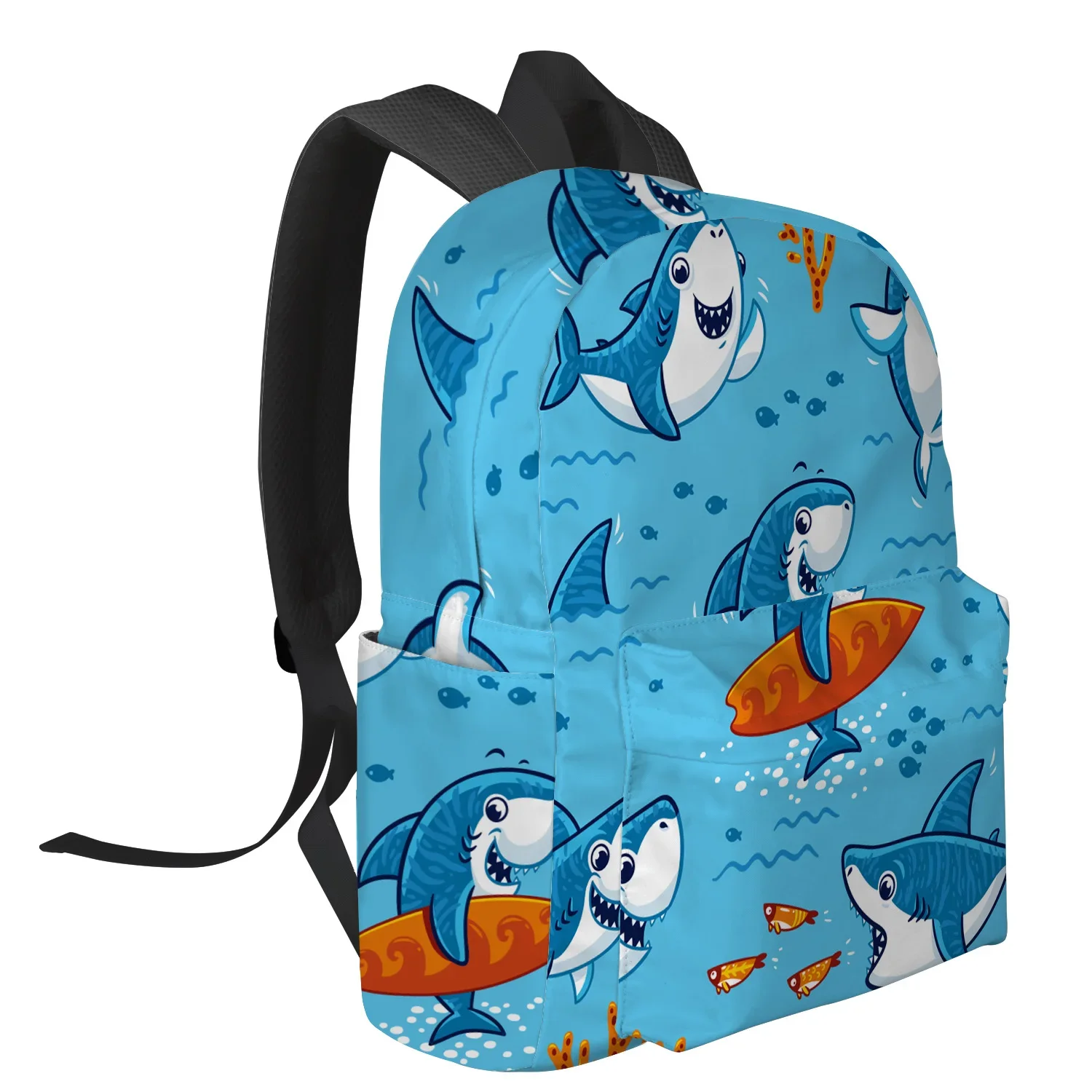 Imagem -02 - Mochila de Grande Capacidade para Crianças Estudante Adolescente Desenho Animado de Tubarão Azul Perigo Submarino Bolsas para Laptop