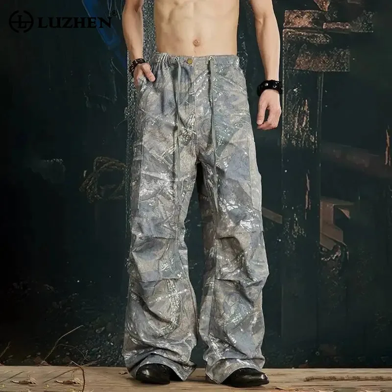 LUZHEN Camouflage 2026 Straight Original Printed Pleated Casual Design Pants Men Fashion Handsome Elastic Waist Trousers JY8567