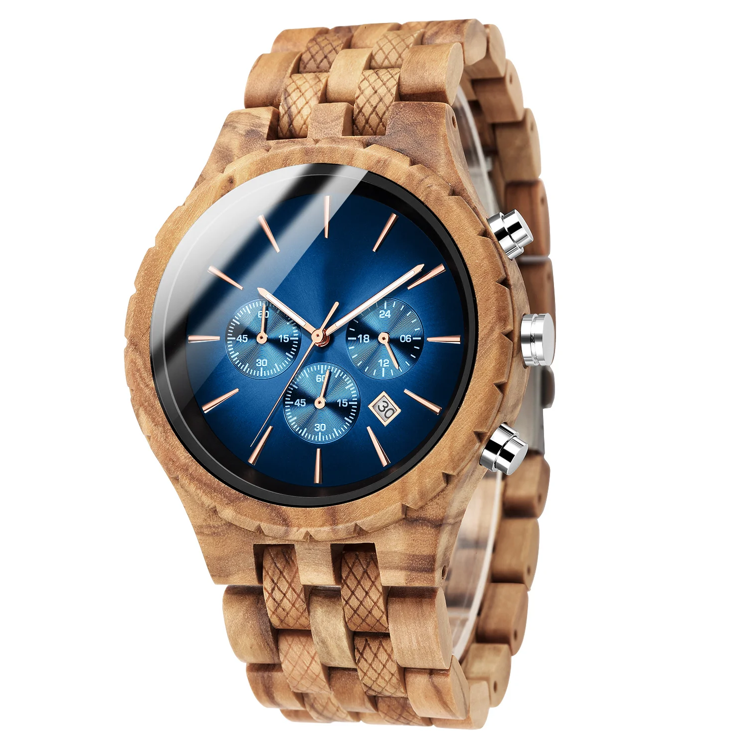 KUNHUANG Handmade Wooden Watch Multifunction Dial Mens Quartz Watch Luxury Luminous Chronograph Custom Logo relógio masculino