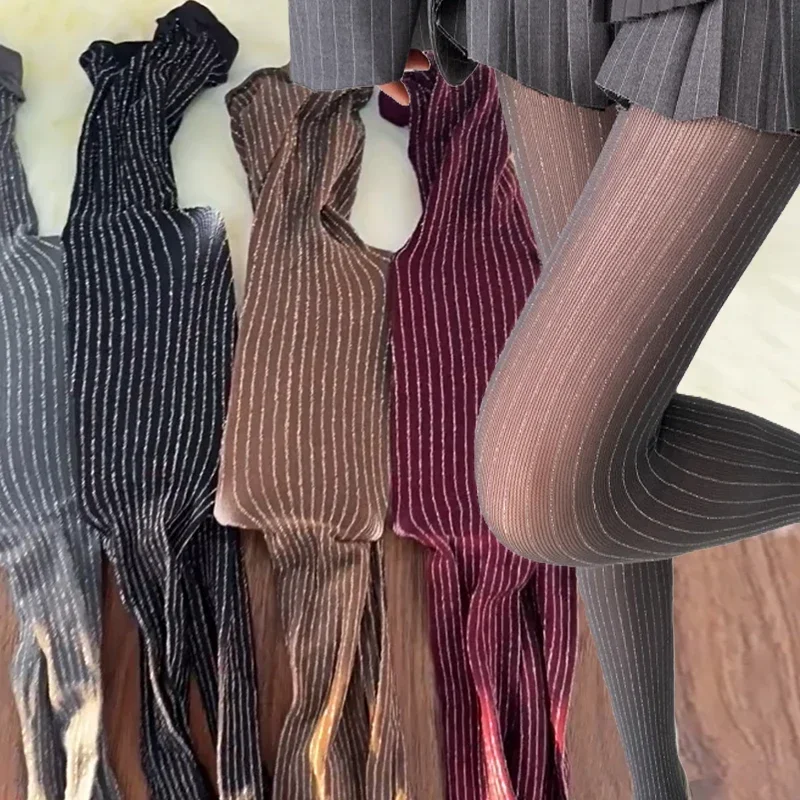 

Sexy Tights for Women Silver Thread Glitter Pantyhose Vertical Striped Stocking Slimming Leggings Thin Nylon Hosiery Boots Socks