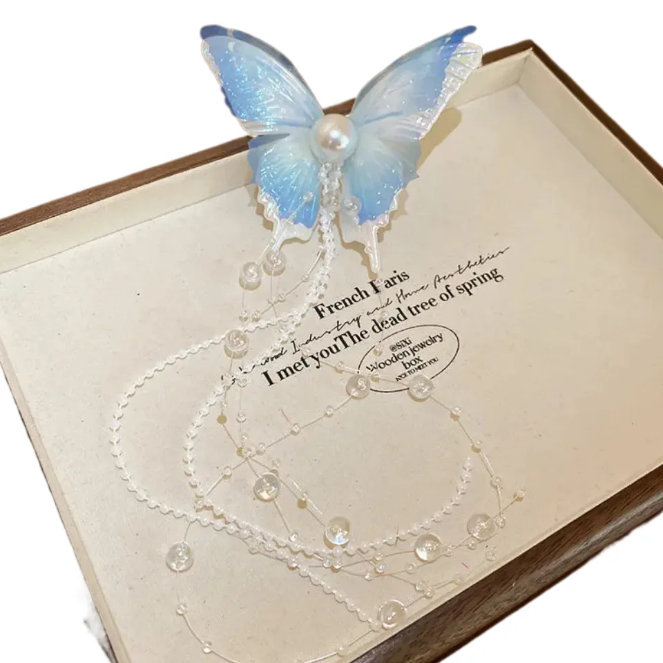 دبوس شعر على شكل فراشة على الطراز الصيني - إكسسوارات شعر ذات أهداب خرافية للنساء، غطاء رأس طويل بشرابة جمالية #5