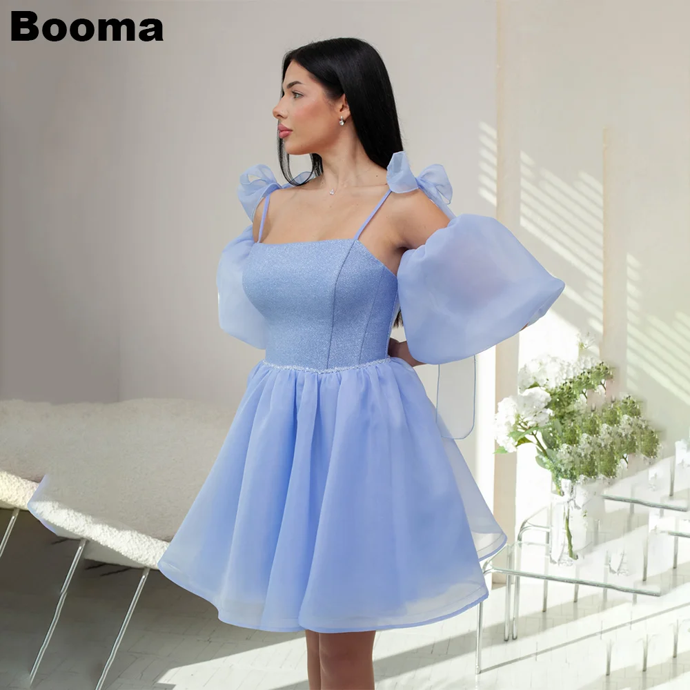 

Booma A-line Short Prom Dresses Puff Sleeves Organza Birthday Party Gowns Cocktail Dress Lace Up Homecoming Gown for Women