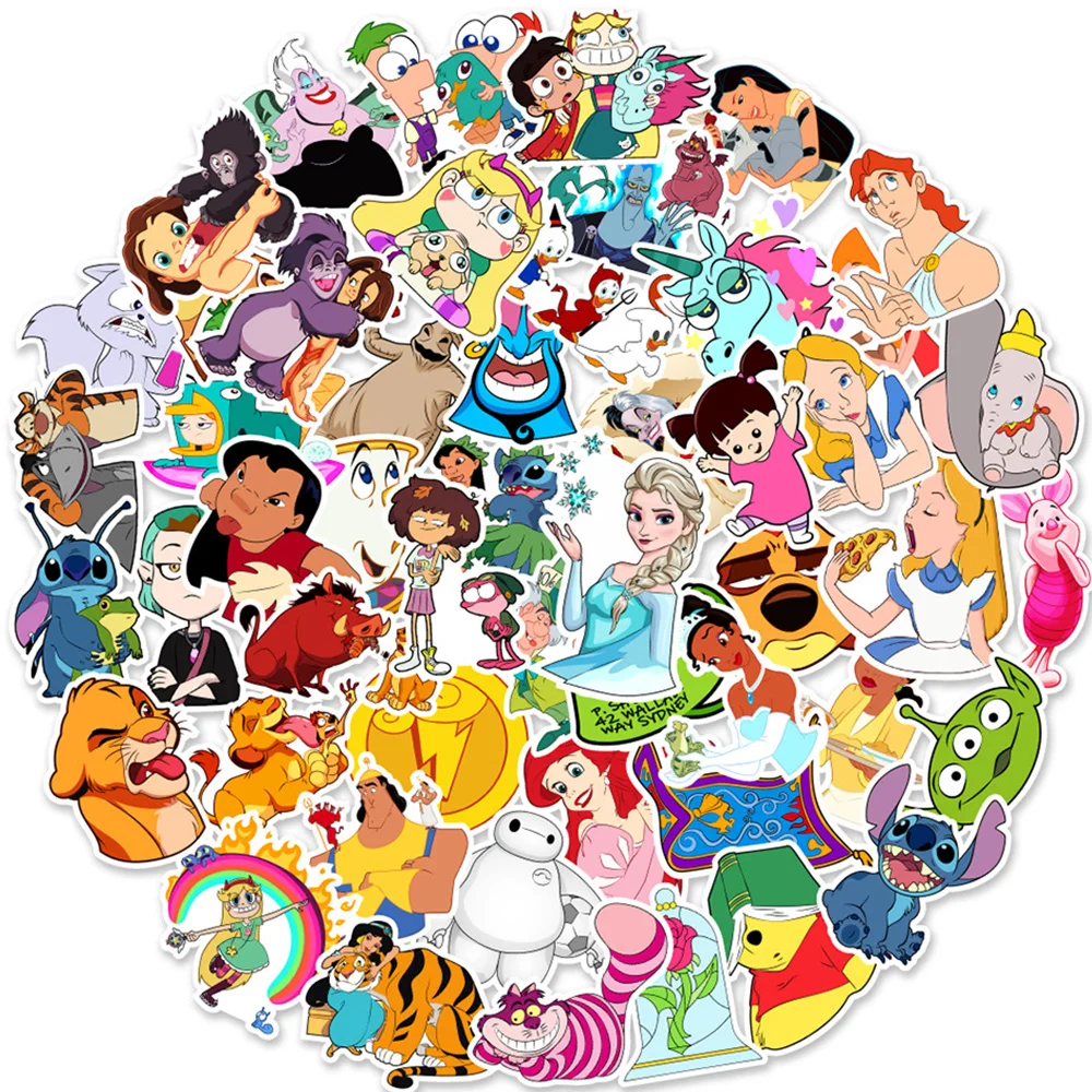 

10/30/50pcs Mix Disney Cartoon Stickers for Kids Princess Micky Stitch Anime Decals DIY Laptop Car Bicycle Kawaii Sticker Toys