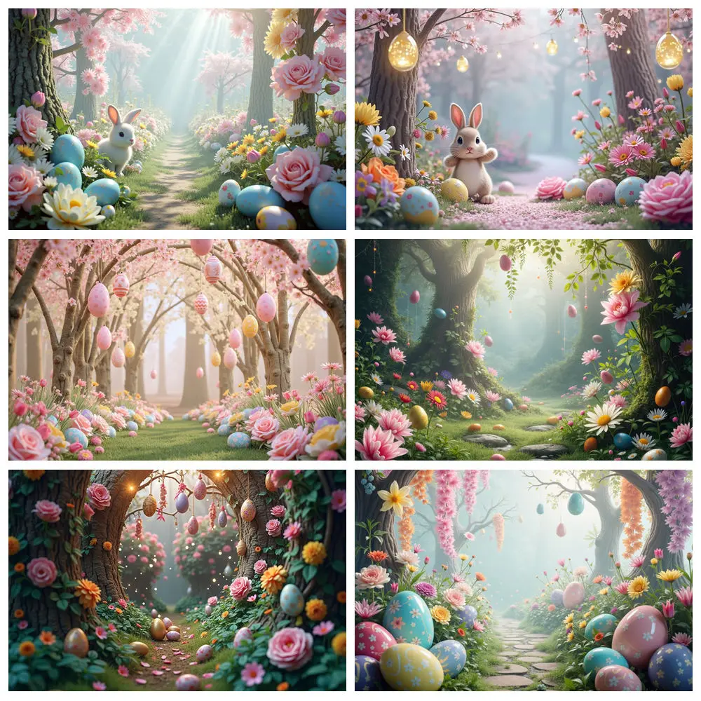 

MOON.QG Fairy Easter Enchanted Garden Decoration Background Photography Rabbit Bunny Floral Flower Forest Blossom Photo Backdrop