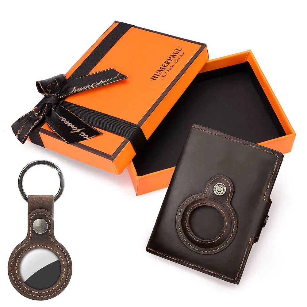 Anti-Scan-Magnet Kreditkarten halter Brieftasche Echt leder automatische Pop-out Aluminium Smart Wallets Luxus Airtag Geldbörse Set