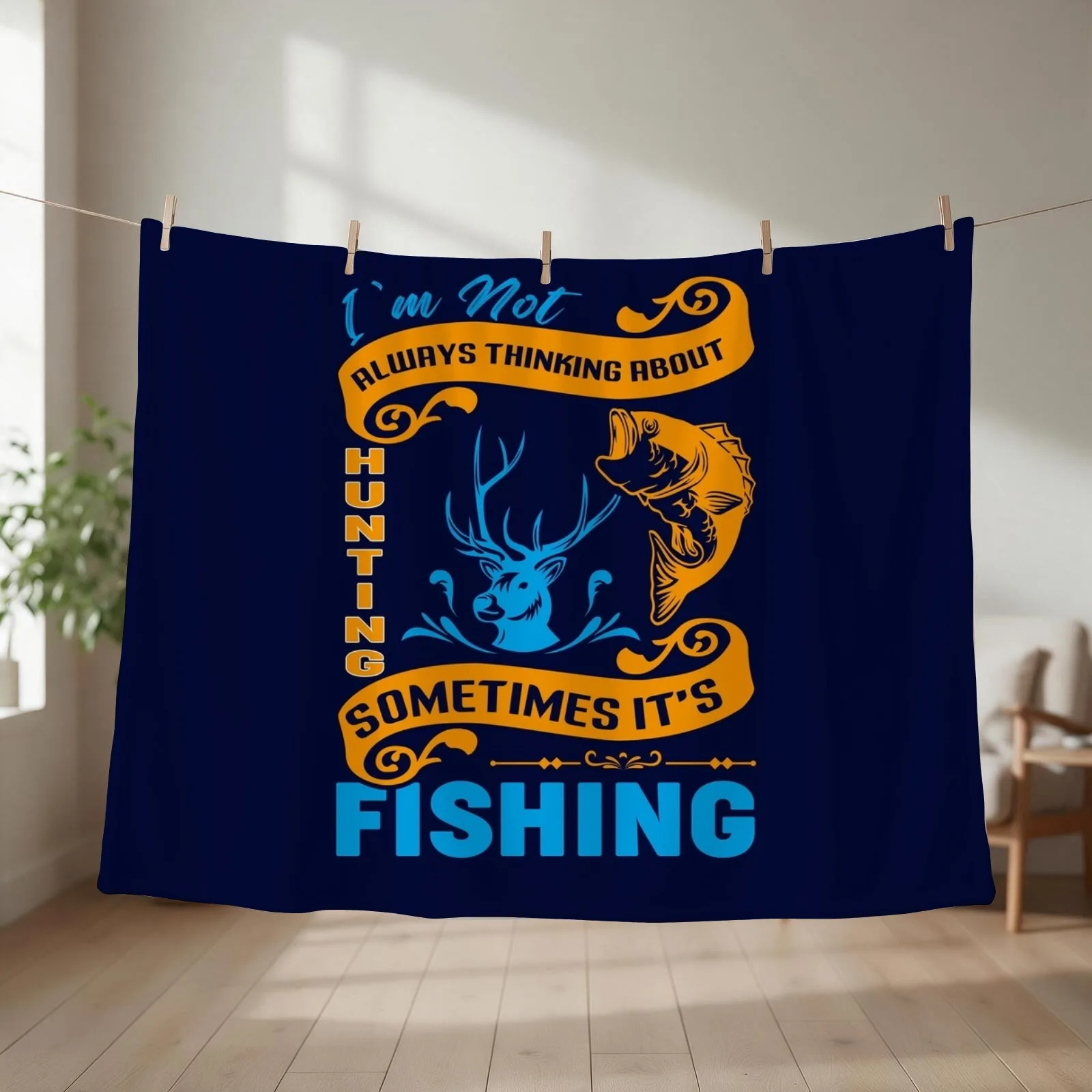 I’m not al ways thinking about hunting some times it’s fishing t-shirt design Throw Blanket