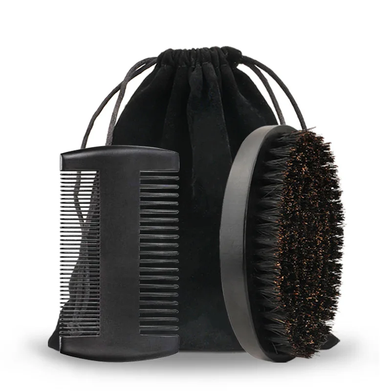 Professional Soft Boar Bristle Wood Beard Brush Hairdresser Shaving Brush Comb Men Mustache Comb Kit with Gift Bag Hair Comb Set