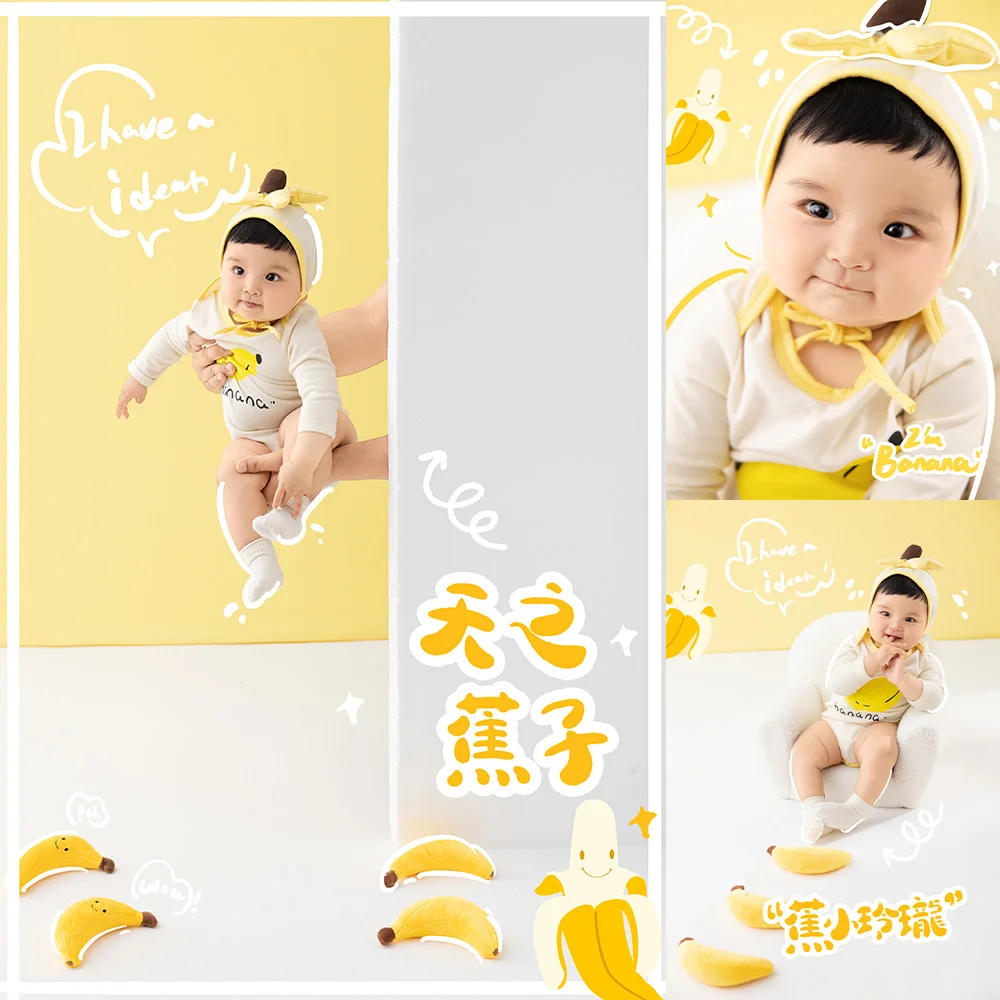 

Newborn Photography Outfits 100 Days Baby Costume Cotton Jumpsuits Hat Socks Studio Lovely Banana Theme Photo Props Accessories