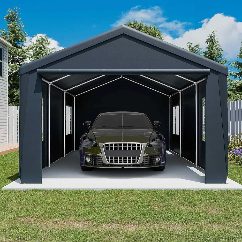 

Carport 13'x 20', with Removable Sidewalls and Roll-up Ventilated Doors & Windows, Heavy Duty Car Canopy Portable Garage