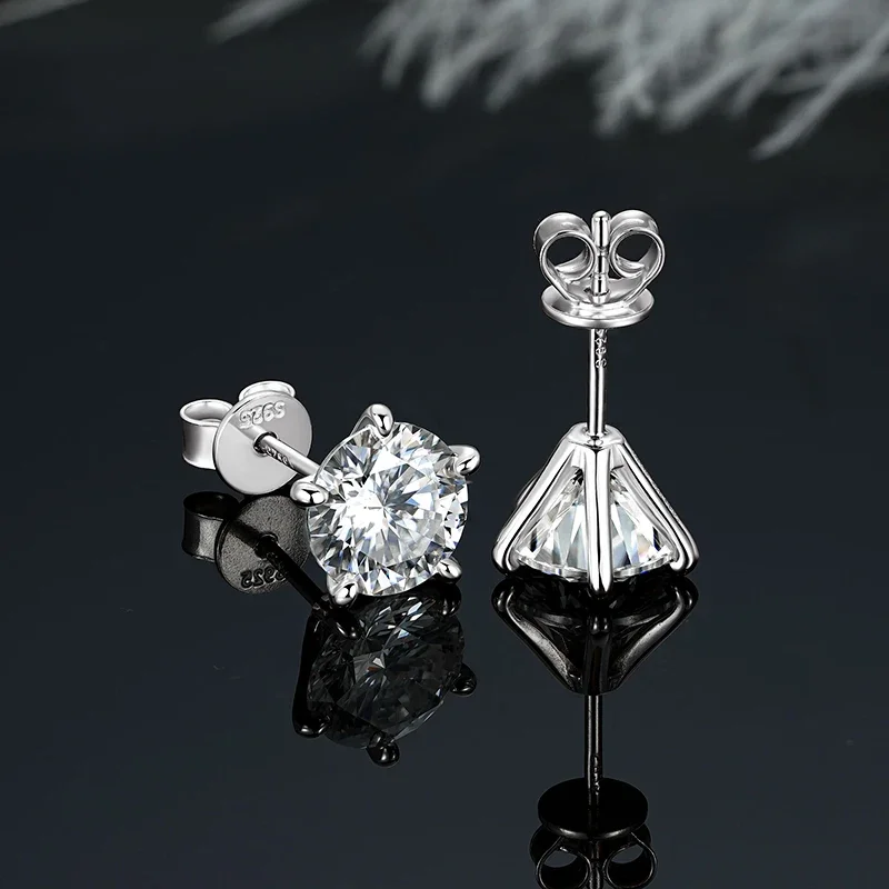 

100% 925 Silver 8mm Sparking Stud Earrings 5mm 6.5mm Moissanite For Women Men White Gold Plated 5 Claws Push Back Earrings