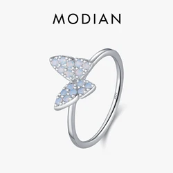 MODIAN 925 Sterling Silver Simple Charming Butterfly Blue Opal Finger Rings For Women Vacation Party Fine Jewelry Gifts