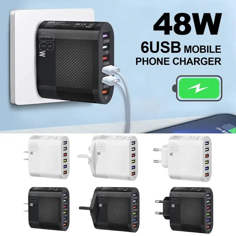 6 Ports 48w USB Travel Charger Fast Charge 3.5A Mobile Charging Adapter For I Phone 13 12 Samsungs Xiaomii Mobiles Tablets