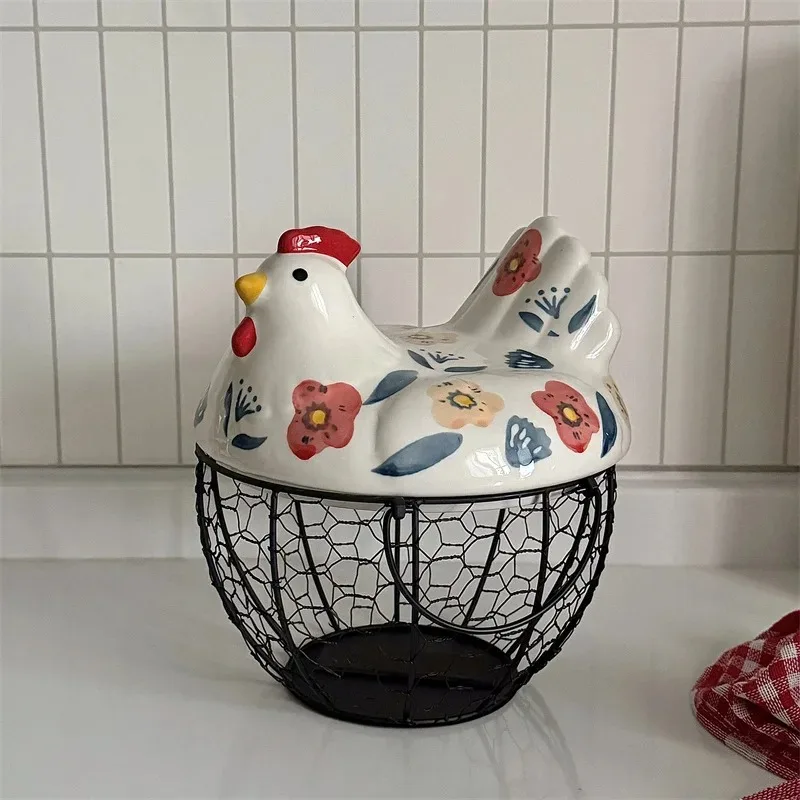 

Kitchen storage basket Home creative retro ceramic hen decorative storage basket