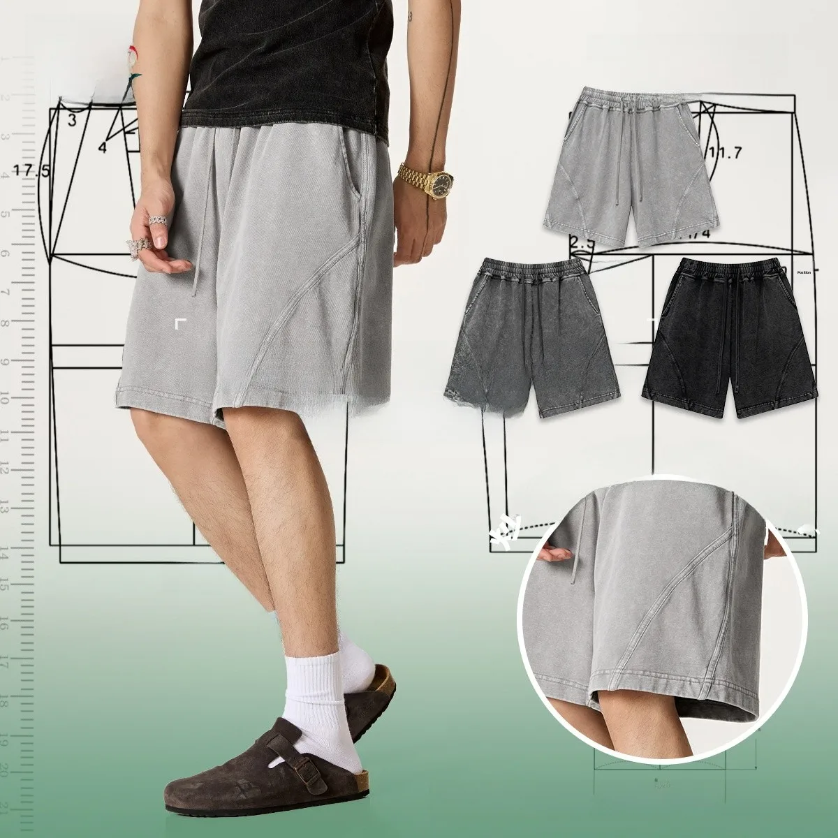 

Мужские летние повседневные брюки из хлопка с узором «снежинка», свободные спортивные шорты с прямыми штанинами, низкой посадкой и поясом, модные городские шорты