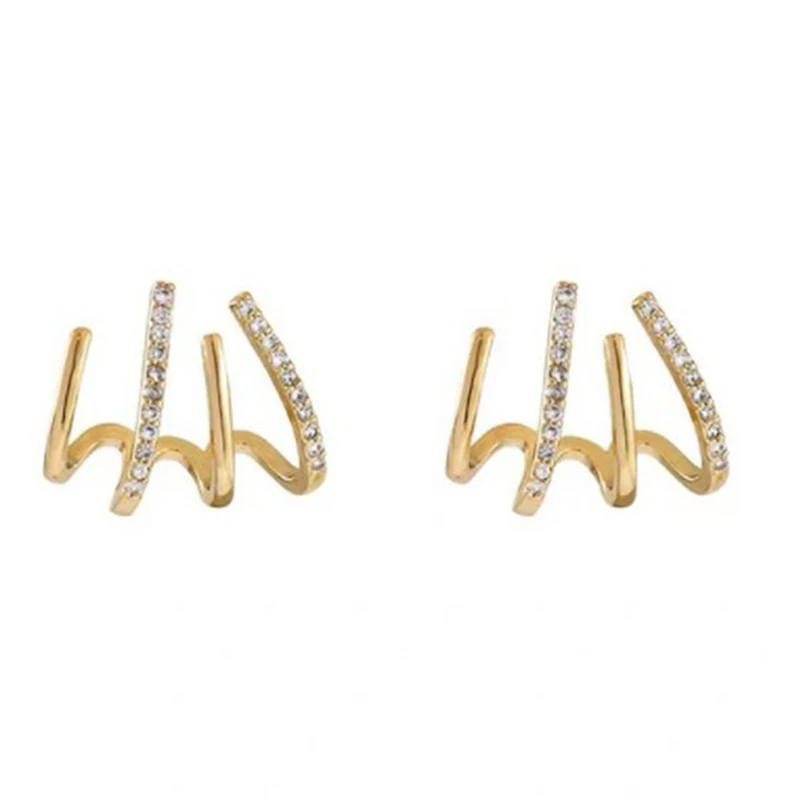 1 Pair Korean Earing Claw Ear Hook Clip Earrings for Women Four-Prong Crystal Gold Color New Fashion Jewelry