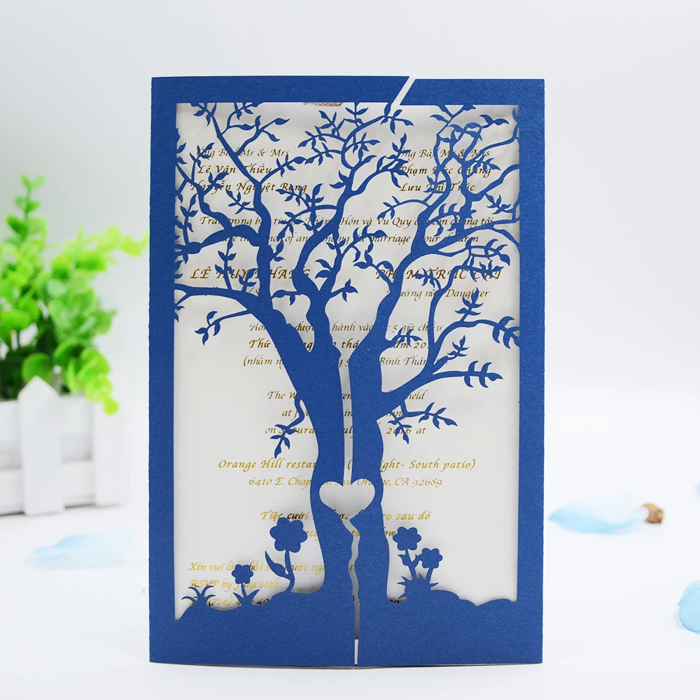 10pcs Wedding Invitations Personalized Cards Laser Cut Tree Custom Design INC25