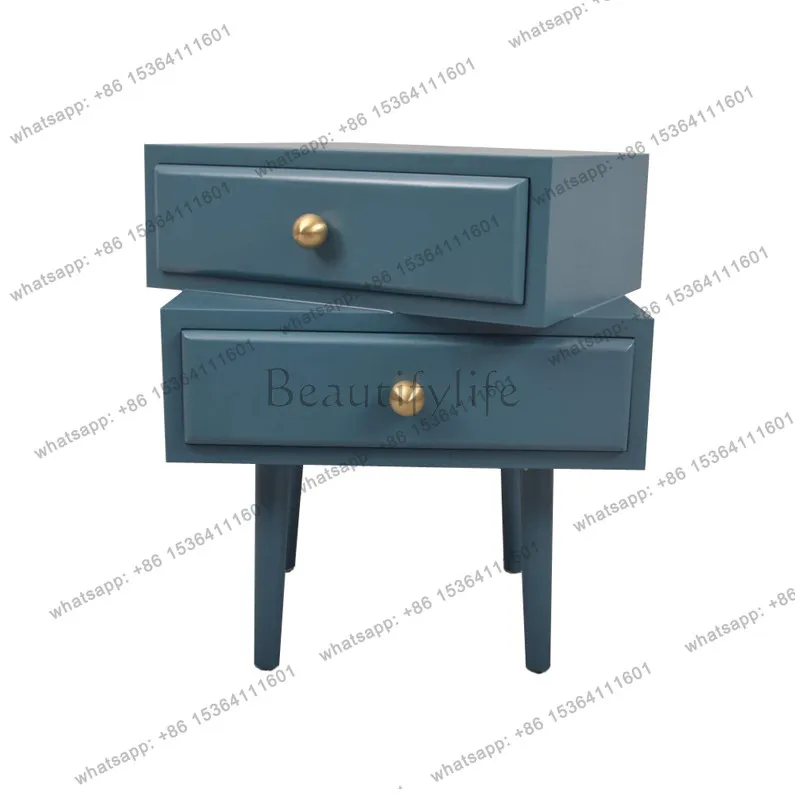 

Nordic light luxury solid wood bedside table, simple modern bedroom blue storage cabinet