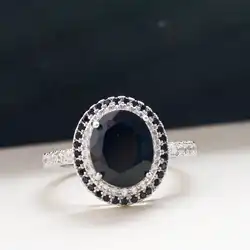 Cella City Classic  Sterling Silver Ring For Charm Lady With Round Shape Black Gemstones Wedding Party Wholesale Gift
