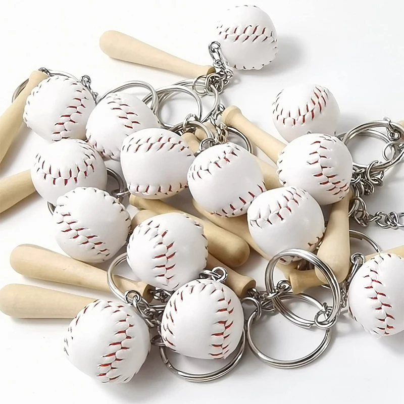 10-100Pcs Mini Baseball Keychain with Wooden Bat for Sports Theme Party Team Souvenir Athletes Rewards Party Favors