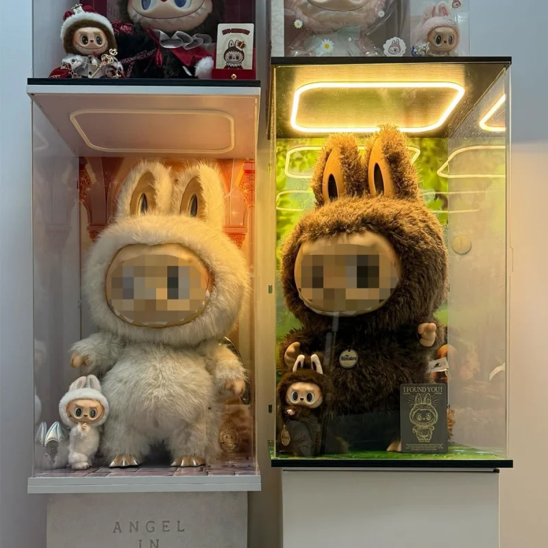 Acrylic Display Case for Labubu Zimomo Large Doll Collectibles, Large Display Box with LED Light Top, Clear Dustproof Showcase