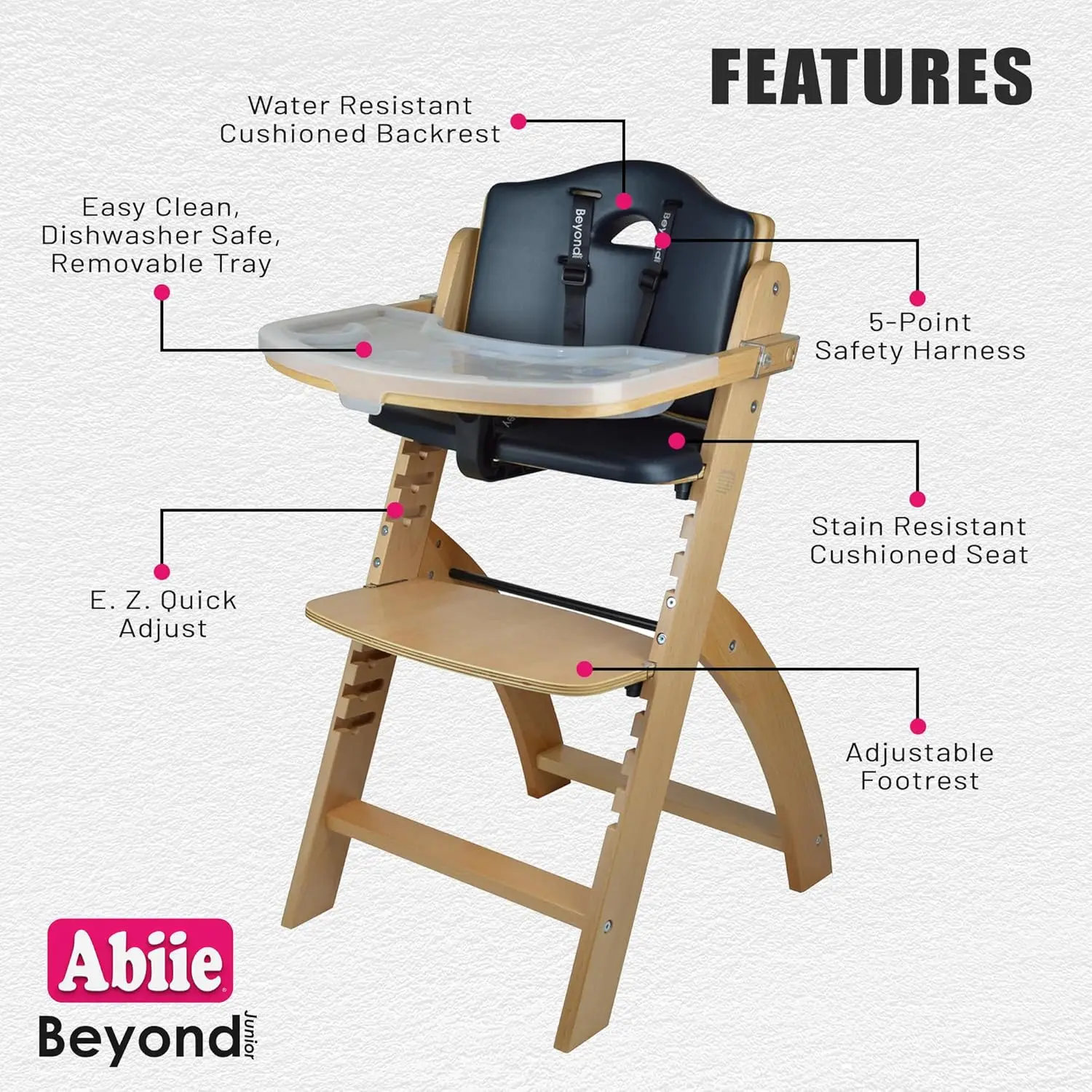 Beyond Junior Wooden High Chair with Tray. The Perfect Adjustable Baby Highchair Solution for Your Babies and Toddlers or as a D