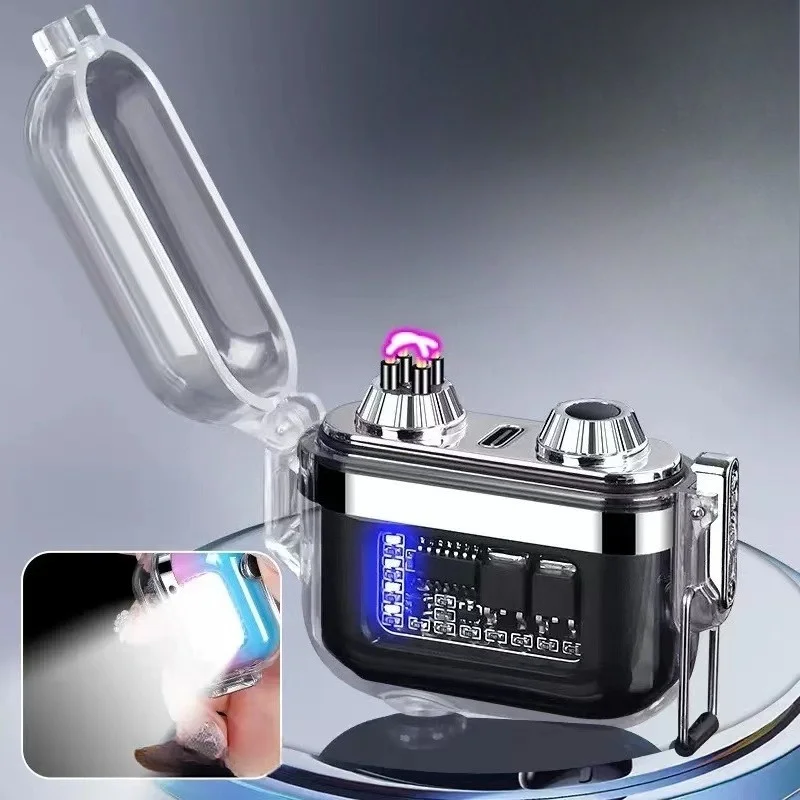 Waterproof Lighter Double Arc Mini Electronic Windproof Lighter Electric Transparent USB Rechargeable Lighters Outdoor Camping