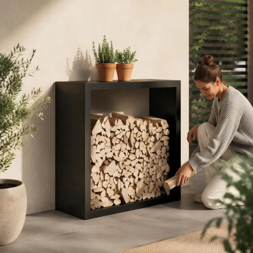 Étagère à bois en acier 100 x 40 x 100 cm, construction robuste pour un rangement ordonné du bois de chauffage, espace au sol pour une meilleure circulation de l'air, idéale à placer près du foyer et du poêle à bois pour le salon