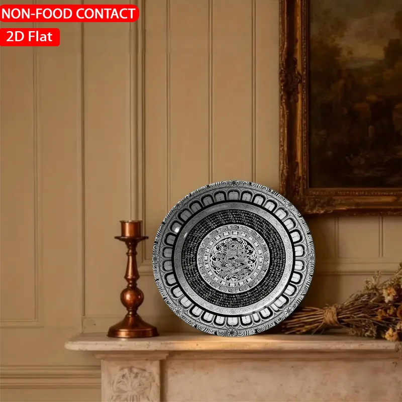 1pc Symmetrical Ornate Mandala Monochrome Ceramic Plate Non-Food Contact, Home Desk Ornaments, Living Room And Bedroom