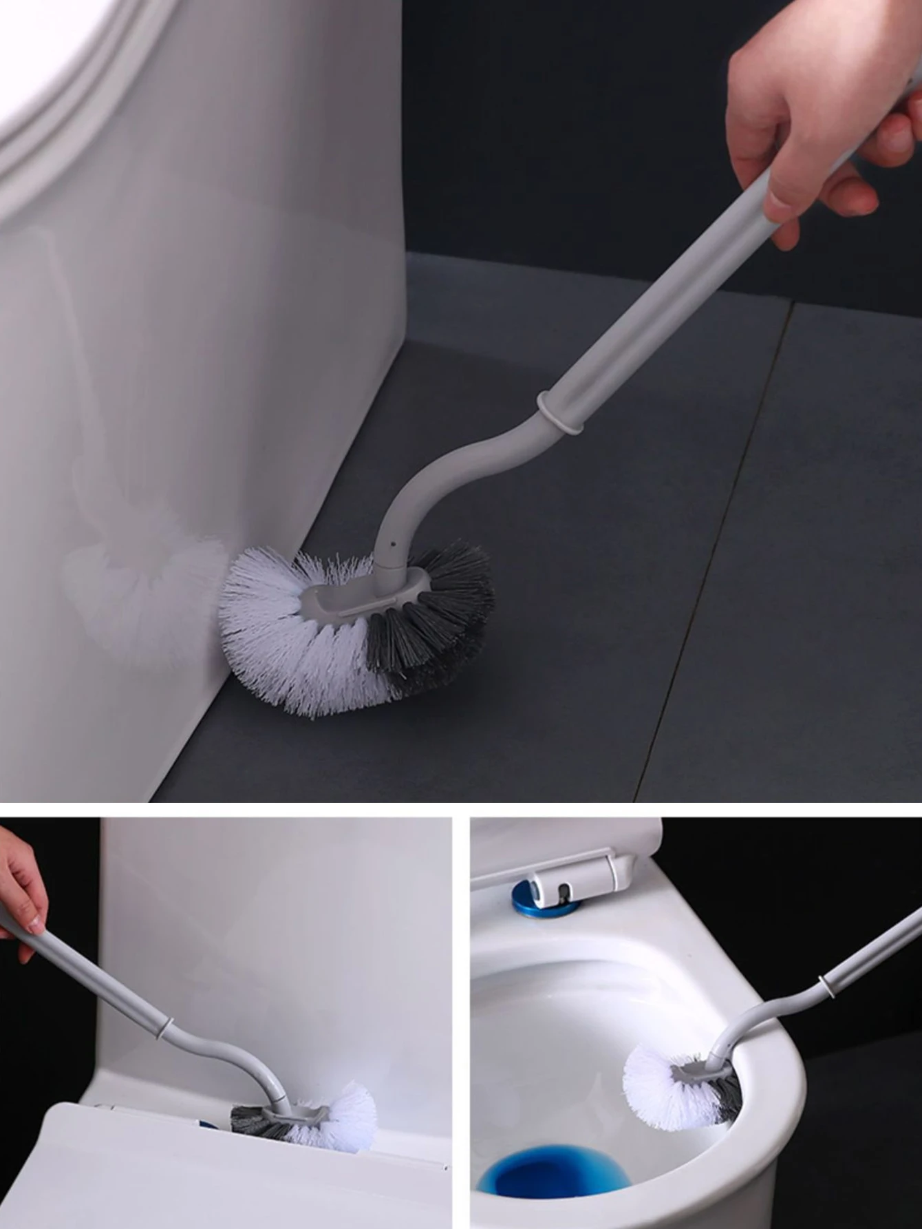 2pcs PP Japanese Style Toilet Brush S-Shaped Elbow White Gray No Dead Angle Soft Fur Toilet Brush Toilet Cleaning Brush Durable