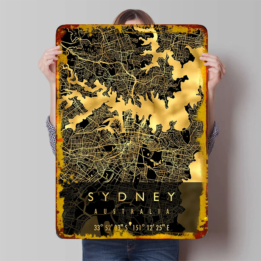 Sydney Australia Map Metal Wall Art Modern Minimalist Home Decor Living RoomWall Hanging City Artwork