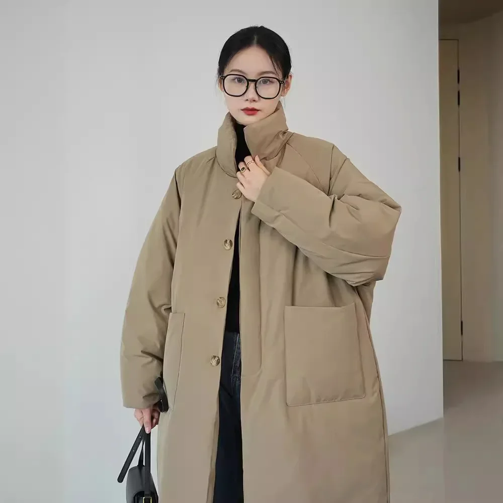 Korean Version of Solid Color Loose Stand Collar Long Cotton