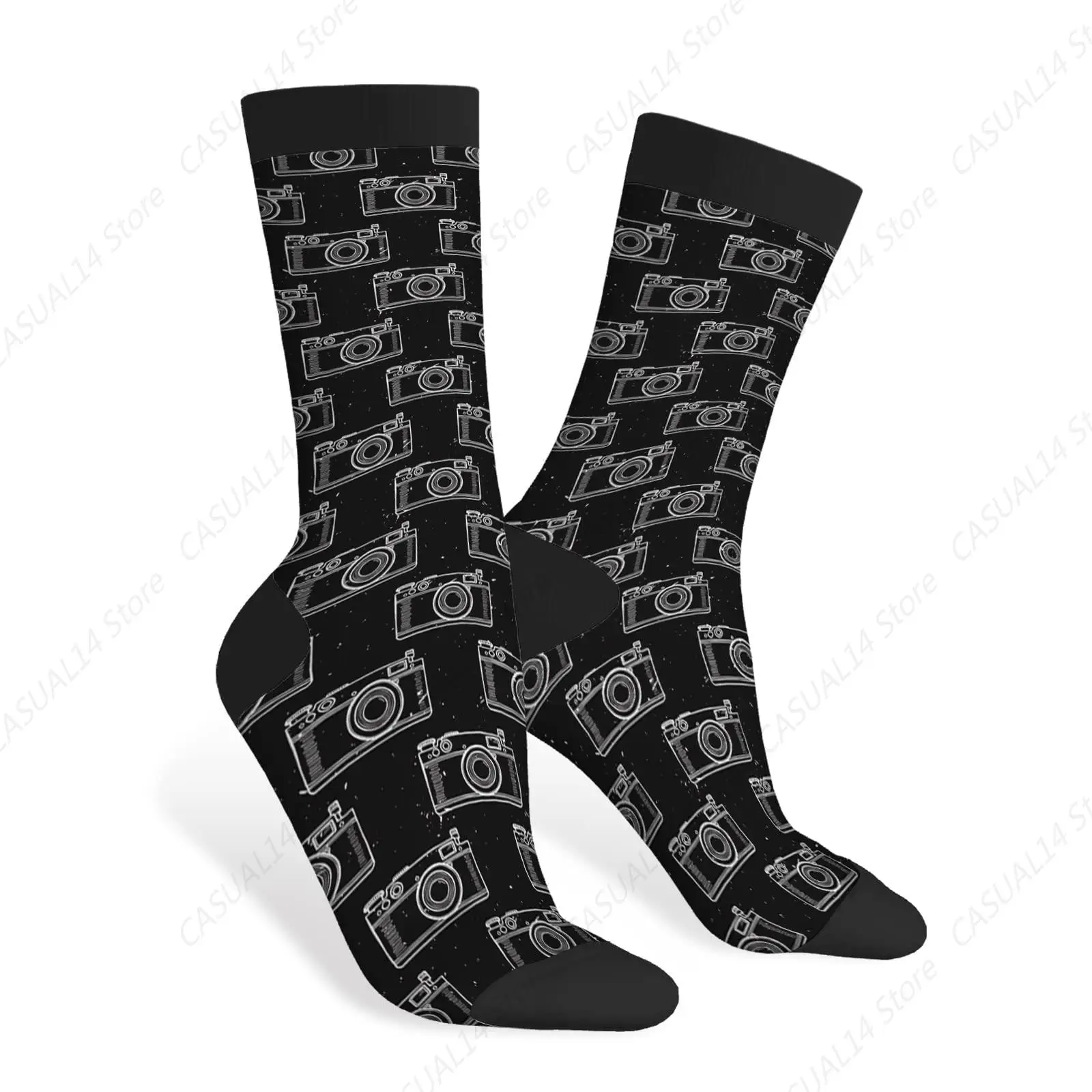 Cameras Funny Socks Black and White Vintage Retro Monochrome Photo Camera Travel Casual Crew Socks Design for Women Men Gift