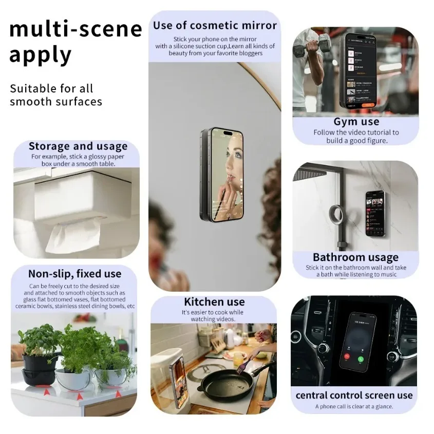 Ventosa portatile in silicone a doppio lato Supporto per telefono Dispositivo a ventosa Adesivo con supporto in gomma siliconica per il fissaggio