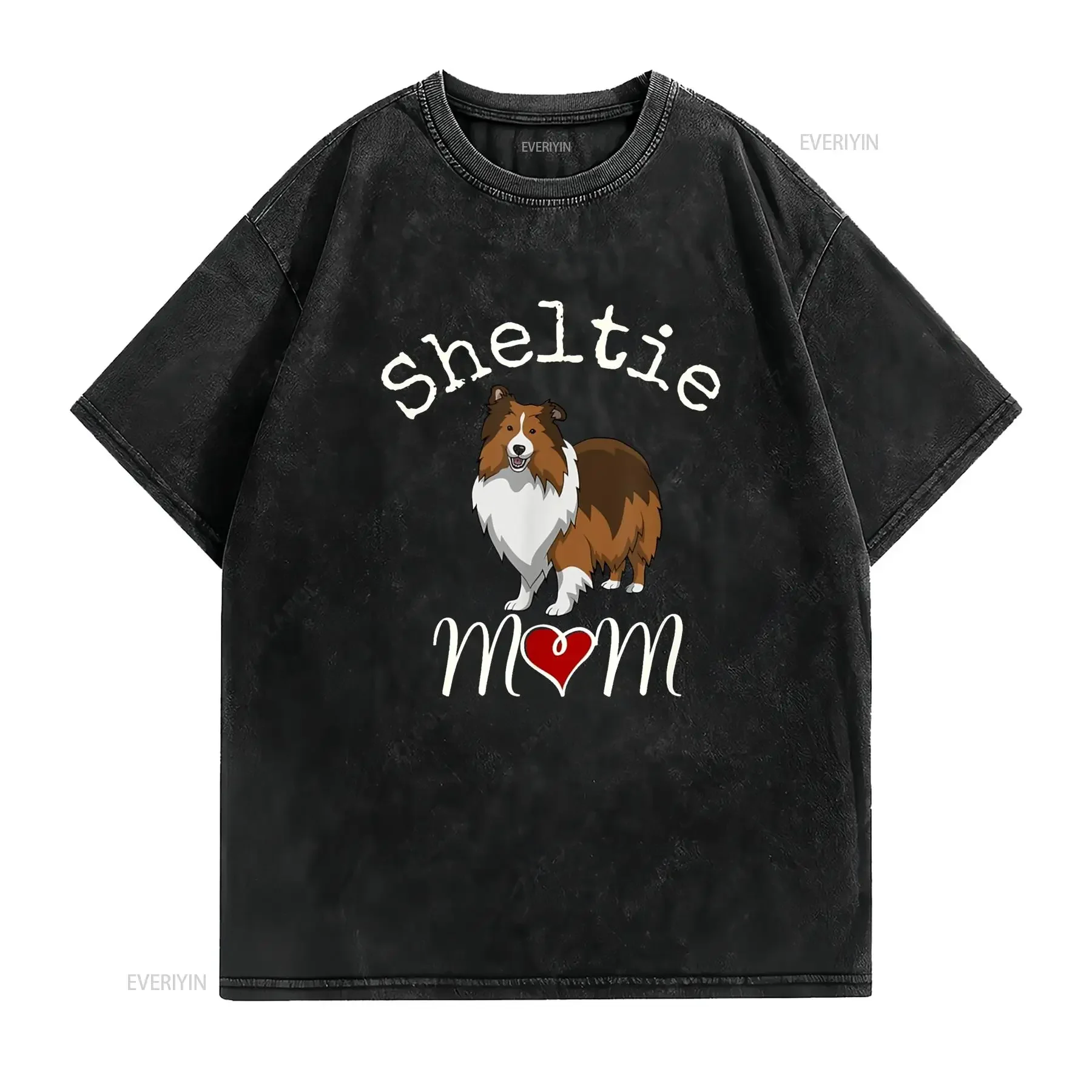 Sheltie Mom تي شيرت عتيق مغسول مريح ناعم للارتداء اليومي أوم قليلاً للجنسين تنفس موضة أنيقة