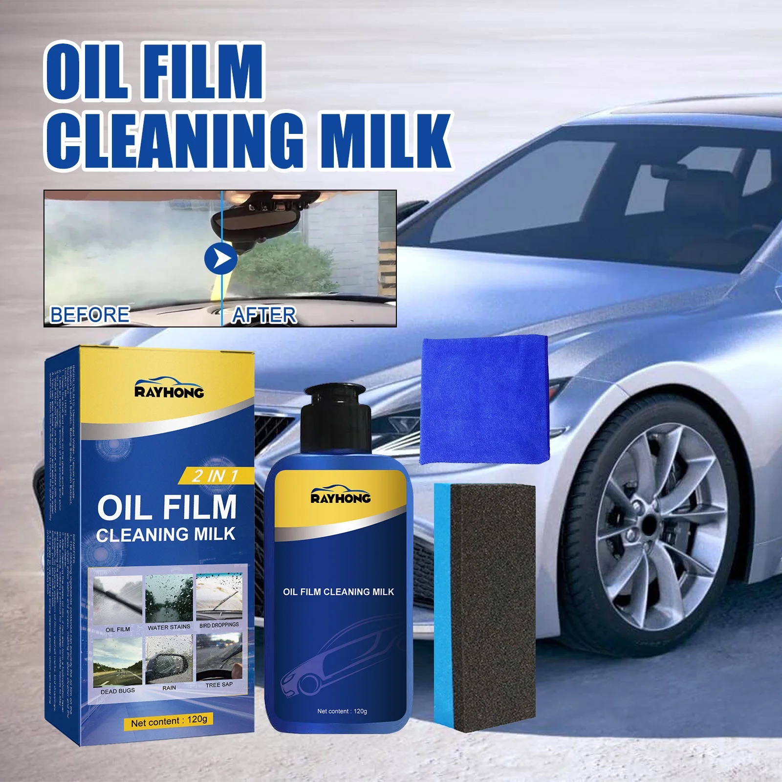 2 In 1 Car Oil Film Cleaner, Oil Film Cleaner For Car Front Windshield Window Stains