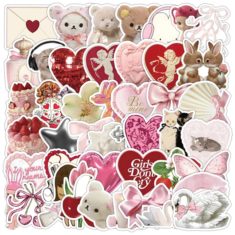 50pcs ​Cute Pink Girls Stickers Ins Style Coquette Cartoon Decoration DIY Skateboard Fridge Guitar Phone Wall Decals Toys