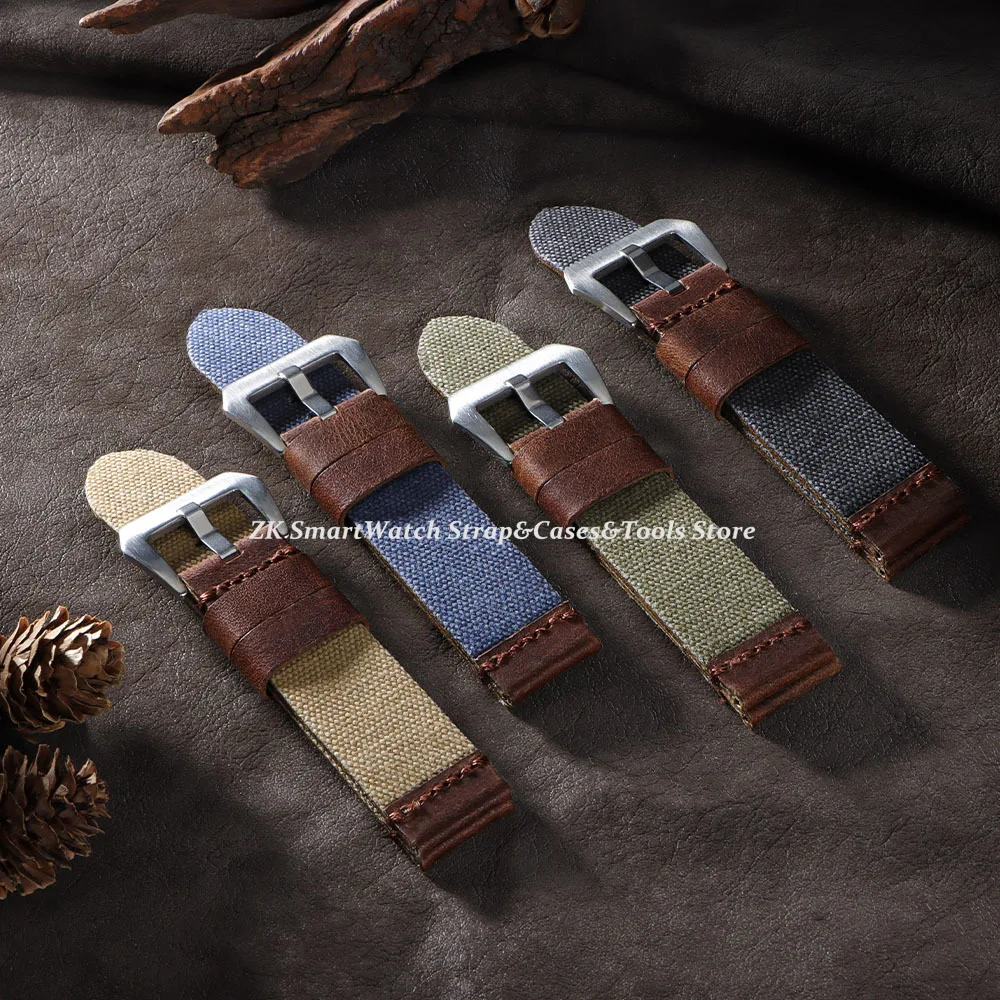 Canvas Leder Uhrenarmband 20mm 22mm 24mm für Panerai Grün Blau Handgefertigtes Militärarmband Herren Damen für Omega Uhrenarmband