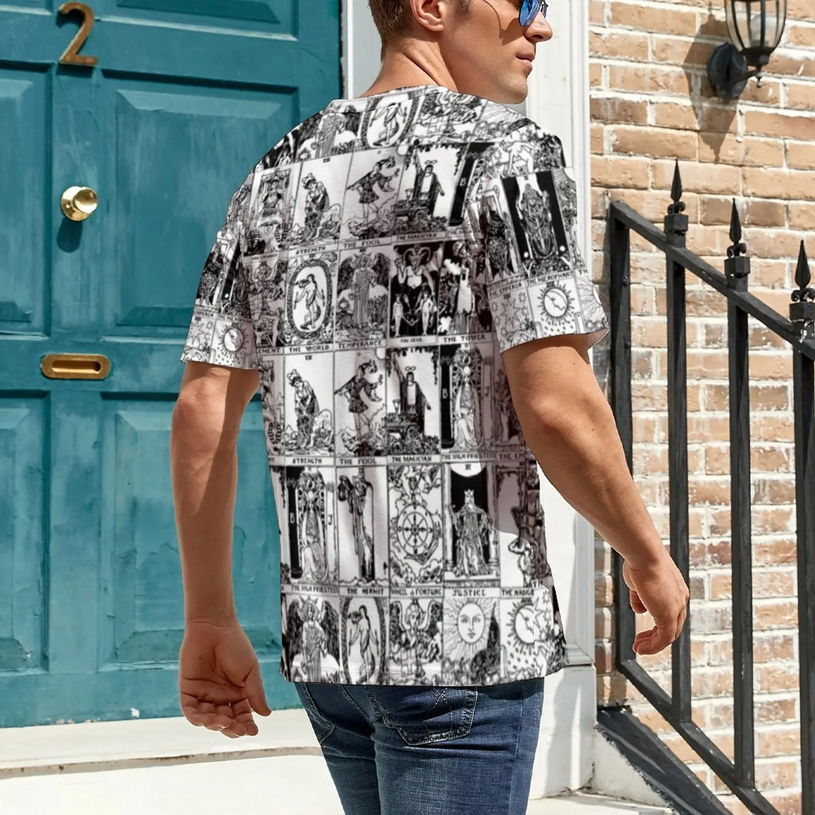 Plus Size T-Shirt Summer Black And White Tarot T Shirts Major Arcana Classic O Neck Tee Shirt Men Trending Pattern Clothing