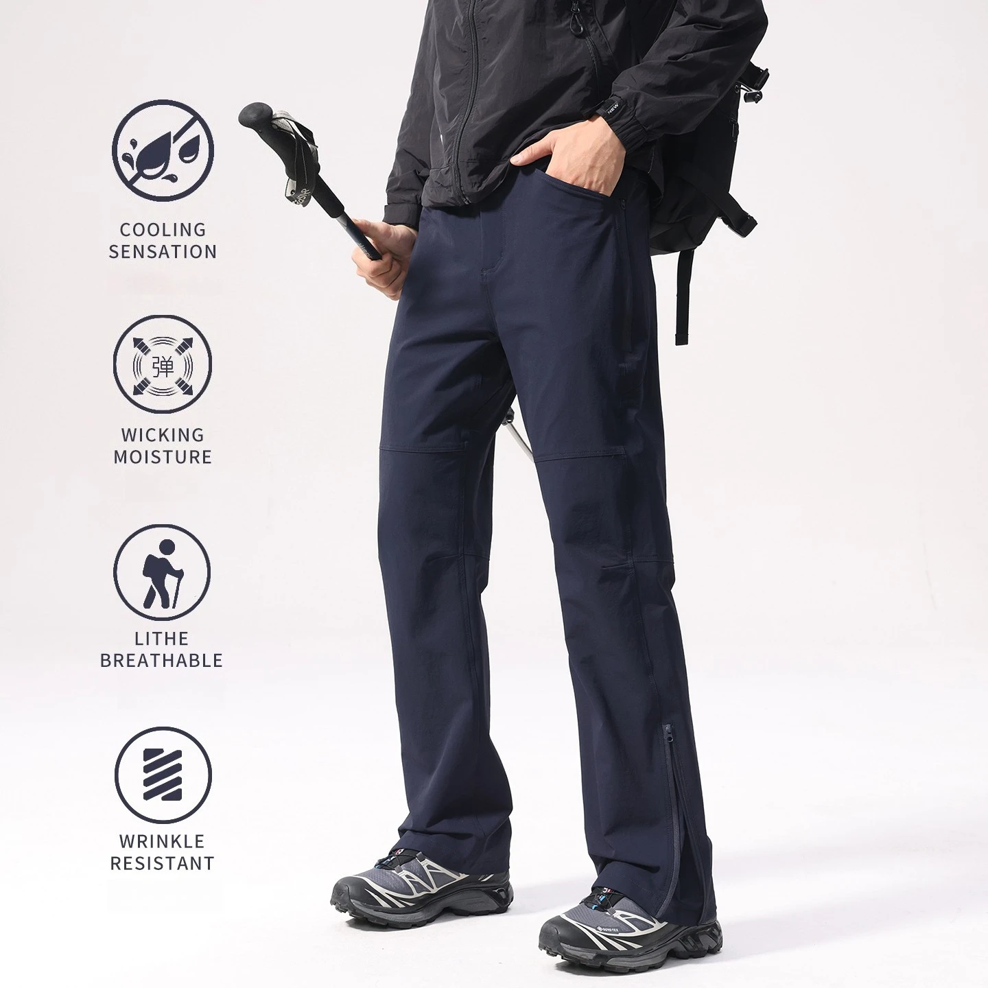 

​​4-Way Stretch Tech Pants for Men: Weatherproof Windproof & Quick-Dry Straight Leg Trousers, Daily Commutes & Outdoor Hiking