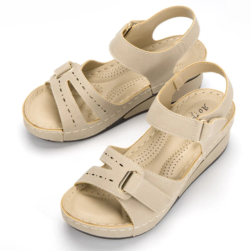 Sandalias de tacón de cuña de fondo suave para Mujer, zapatos de plataforma, elegantes, de verano