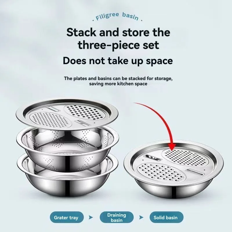 TFTP-Multifunctional Stainless Steel Basin Cut And Drain Vegetable Basin Cut Vegetables Wash Vegetables Wash Rice In A Drain Bas