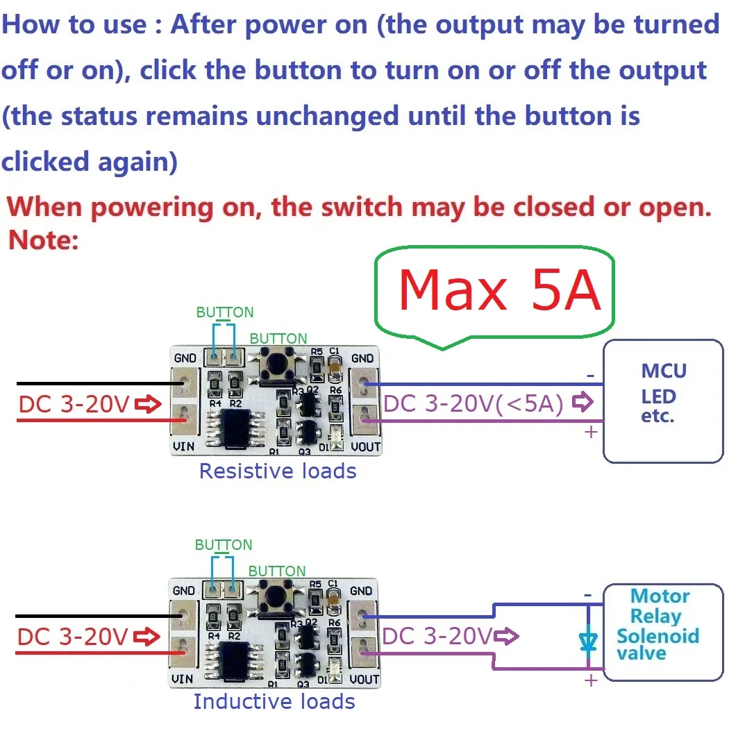 

DC 3.3V 5V 12V Bistable Self-locking Electronic Switch Board for Arduino UNO MEGA2560 ESP32 ESP8266 LED Motor