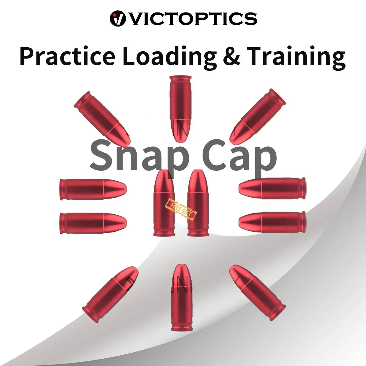 Image of Victoptics Aluminium Snap Caps .223 / 9mm / 12GA / .22 LR — Sichere Trockenfeuer-Übung, wiederverwendbar, rot eloxiert, mit Band