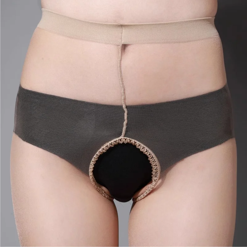 Sheer Crotchless Pantyhose 0D One Size Micro Shiny Sexy Hosiery Open Crotch Back Stocking for Women Entrepierna Abierta