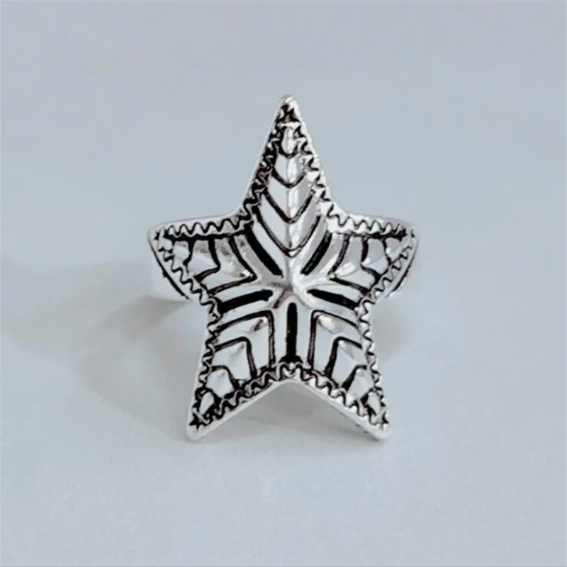New Retro Five-pointed Star Personality 925 Sterling Silver Jewelry Not Allergic Ocean Wide-faced Starfish Opening Rings TYB511