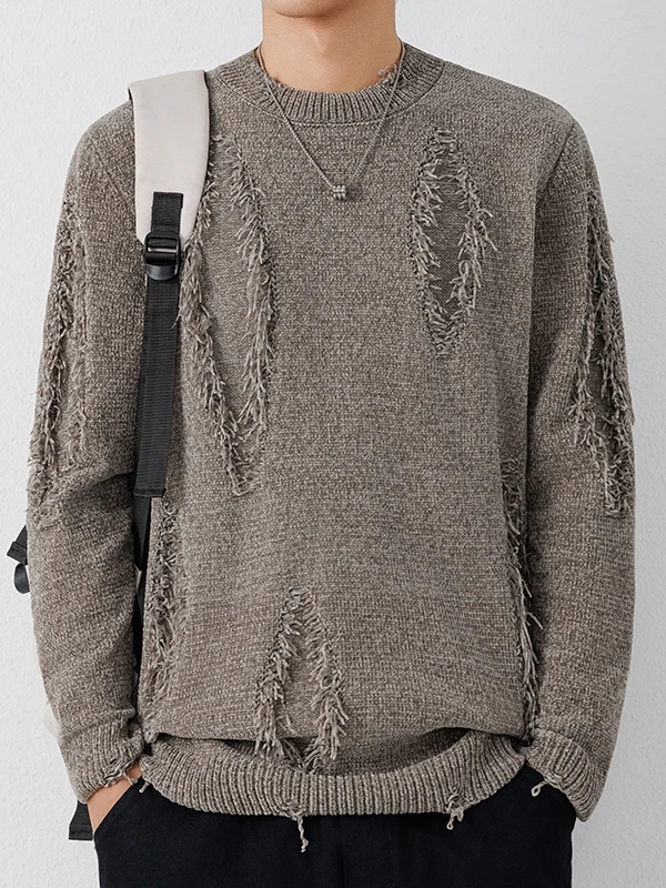 

Ретро-японский мужской вязаный свитер с круглым вырезом, осенне-зимний, новый, с перфорацией, базовый, молодежный, модный, цветной