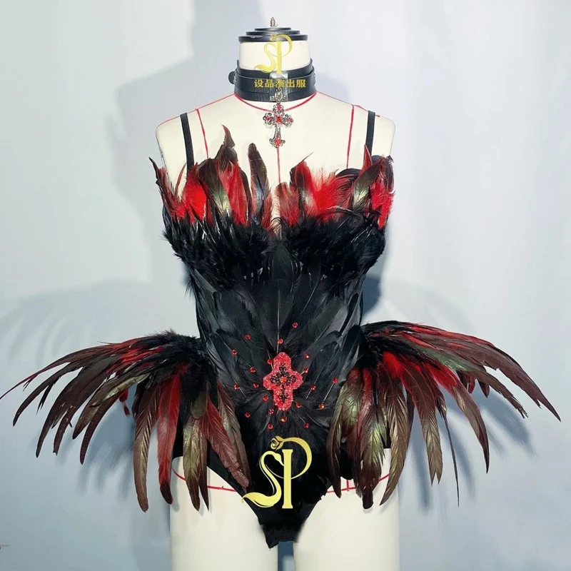 ชุดบอดี้สูทขนนกแฟชั่น ชุดเรฟ คอสเพลย์ ชุดนักเต้นโกโก้ ชุดผู้หญิงเซ็กซี่ประดับเพชร ชุดเรฟ คาบาเรต์ ชุดการแสดงงานคาร์นิวัล ชุดสาวโชว์