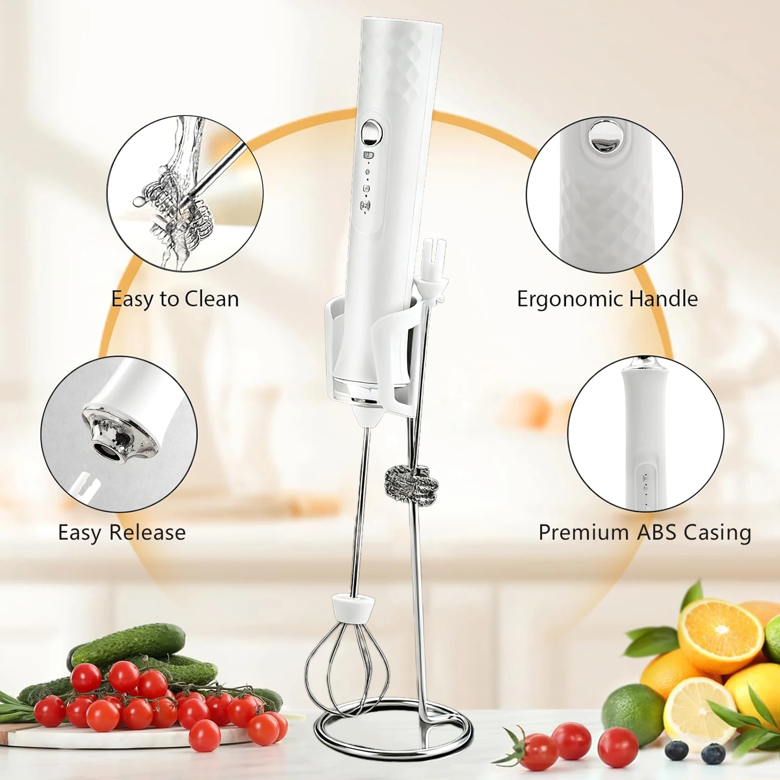 أداة تقليب القهوة الكهربائية المحمولة مع 3 رؤوس خفق من الفولاذ المقاوم للصدأ وحامل اختيار ممتاز لهدية عيد الميلاد